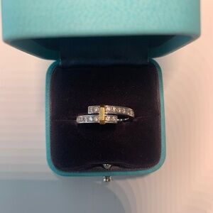 Tiffany Edge Ring | Platinum Band with Diamonds and Gold Accent